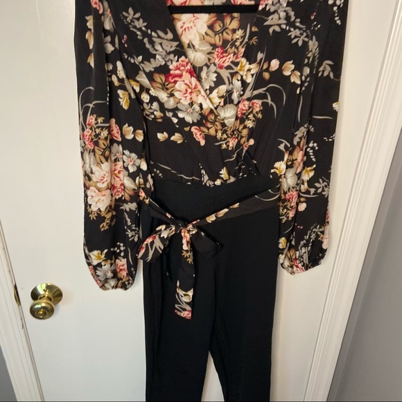 Surplice Neck Tie Waist Floral Jumpsuit - Picture 7 of 11